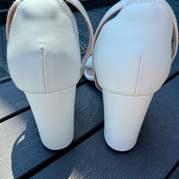 White Block Heel Sandals - Minimalist Chic - Picture 2 of 4